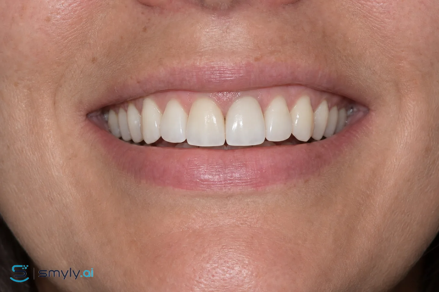 After: Smyly simulation of crown replacement on the same smile