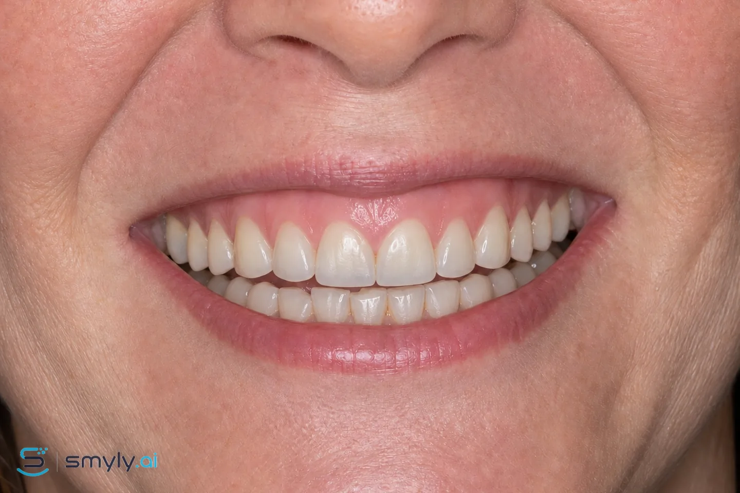 After: Smyly simulation of worn edge restoration on the same smile